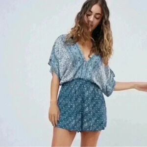 Free people blue print Arizona short sleeve romper size S